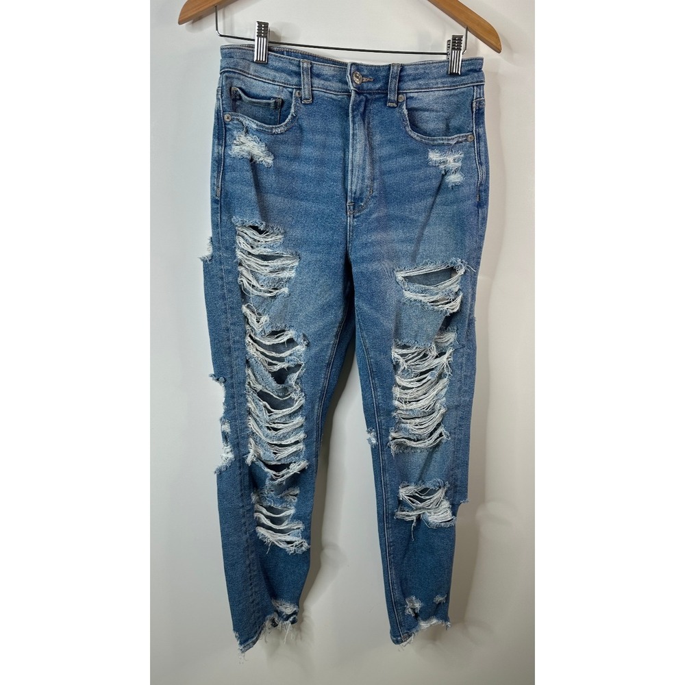 American Eagle Distressed Mom Jeans Size 6 Destroyed Ripped Grunge High Rise - Picture 10 of 13